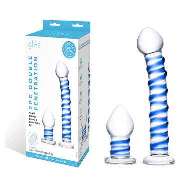 Szklane dildo i plug analny - Glas Double Penetration Set